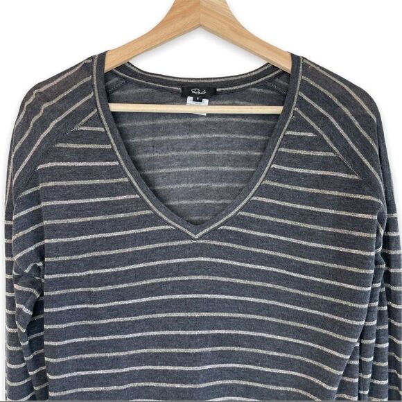 Rails Sami Wool Metallic Bronze Striped V-Neck Long-Sleeve Tee - Picture 2 of 9